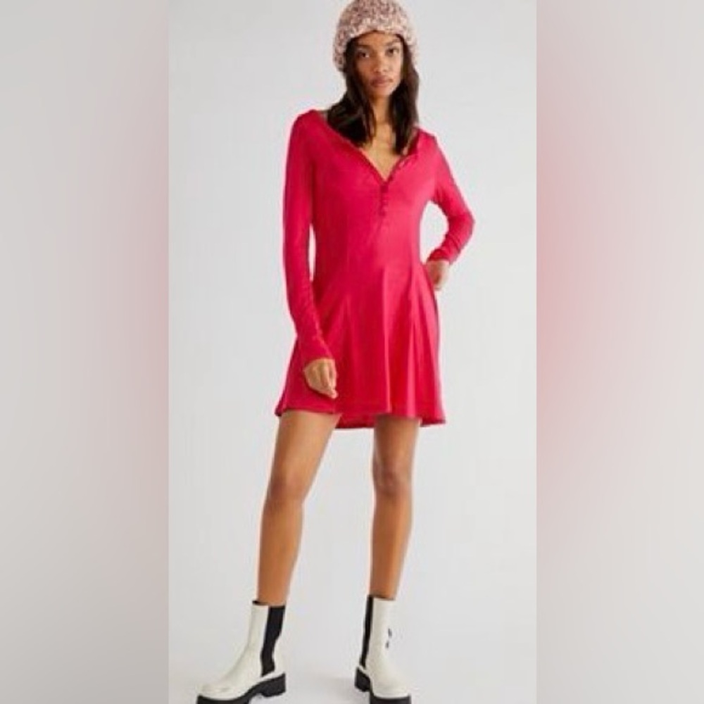 Free People Fuchsia, Pink Long Sleeve Dress